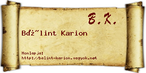 Bálint Karion névjegykártya